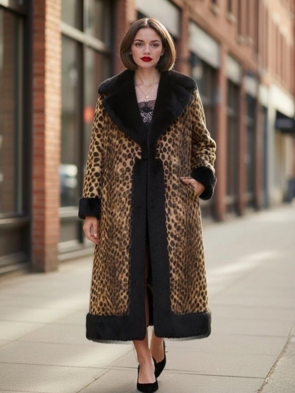 VTG 60s Hudson's Detroit Faux Fur Animal Print Coat L Penny Lane Cheetah Leopard